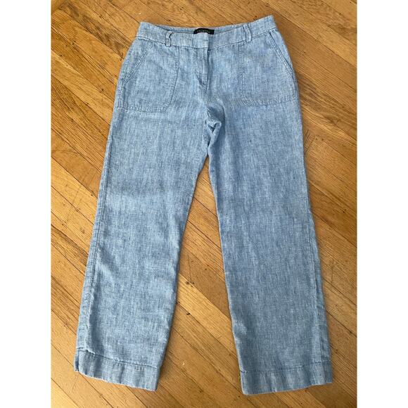 TALBOTS Women 2P 100% LINEN PANTS Blue Belt Loops Front Zip Comfy Travel Pockets - Picture 1 of 7